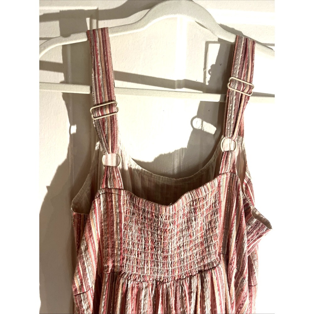Linda Anderson Rose Gold Metallic Striped Tiered Midi Sundress Women's L - Picture 5 of 9